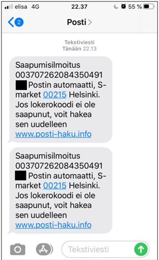 Kuva postin nimissä tehdyistä huijausviesteistä.